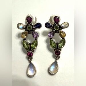 NB Nicky Butler Sterling Silver Multi Gemstone Flower Dangle Earrings